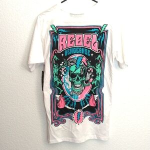 NWT Men's White Rebel Vengeance  Skull Skeleton Graphic T Shirt Size Medium